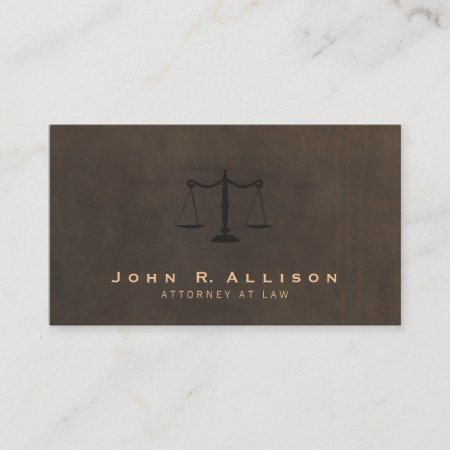 Classic Justice Scale Brown Leather Look Attorney Business Card