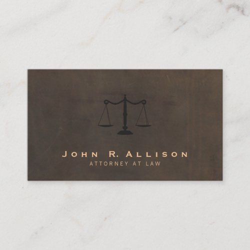 Classic Justice Scale Brown Leather Look Attorney Business Card Template