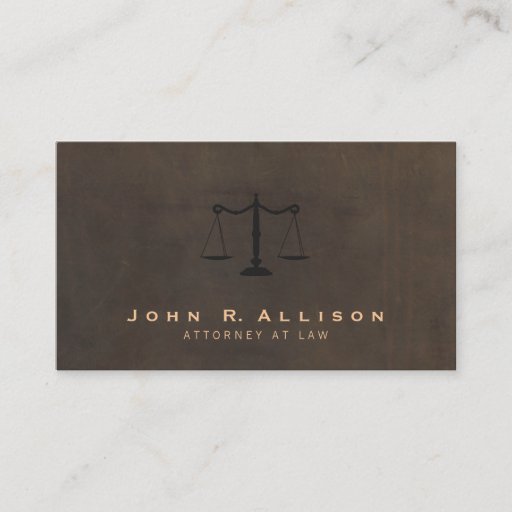 Customizable Classic Justice Scale Brown Leather Look Attorney Business Card Template