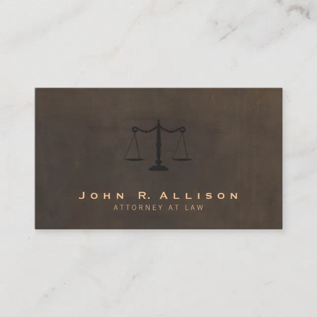 Classic Justice Scale Brown Leather Look Attorney Business Card | Zazzle