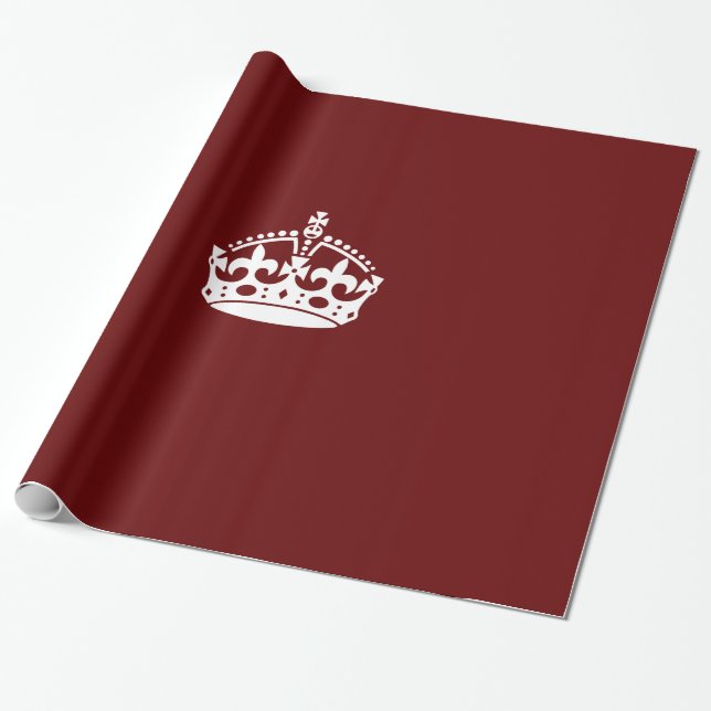 Classic Keep Calm Crown on Burgundy Red Wrapping Paper (Unrolled)