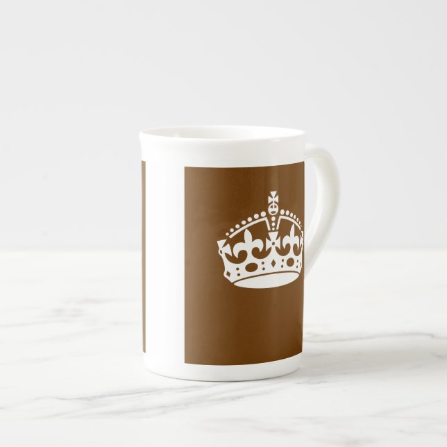 Classic Keep Calm Crown on Chocolate Brown Bone China Mug (Front Right)