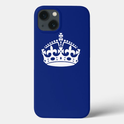 Classic Keep Calm Crown Symbol on Navy Blue iPhone 13 Case