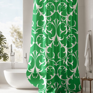 Classic Kelly Green & White Damask Floral Shower Curtain