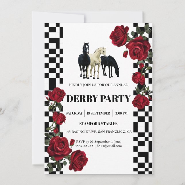 Classic Kentucky Derby Party Invitation | Red Rose (Front)