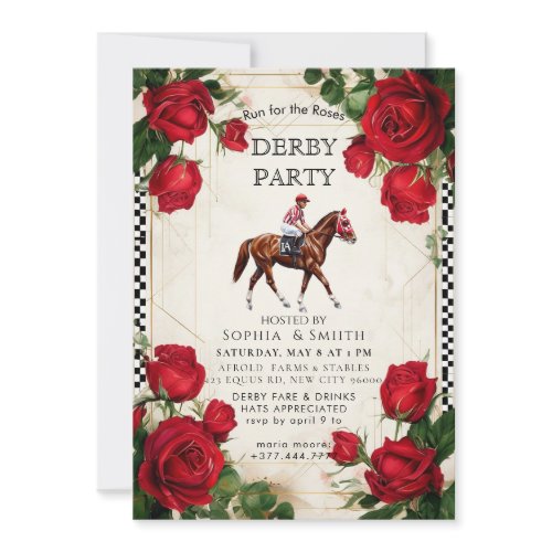 Classic Kentucky Derby Party Invitation Red Roses