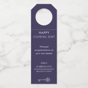 Classic Key Closing Day Purple Real Estate Agent Bottle Hanger Tag