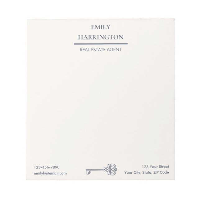 Classic Key Gray Real Estate Agent Notepad (Front)