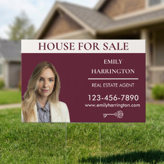 Classic Key House Sale Maroon Real Estate Agent Sign