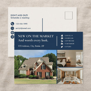 Classic Key Just Listed Navy Real Estate Agent Postcard