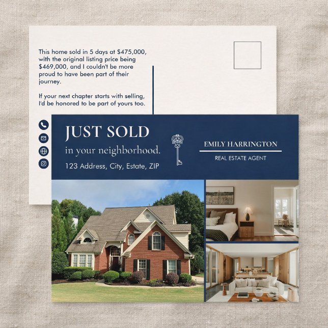 Classic Key Just Sold Navy Real Estate Agent Postcard (Creator Uploaded)