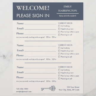 Classic Key Sign In Sheet Gray Real Estate Agent