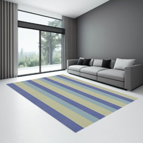 Classic Khaki and Two Blues Striped Pattern Rug