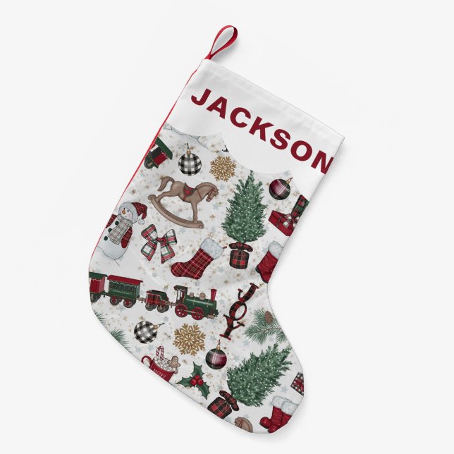 Classic Kids Holiday Vintage Look Small Christmas Stocking (Front (Hanging))