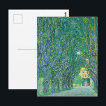 Classic Klimt Green Nature Landscape Fine Art Postcard<br><div class="desc">This exquisite design features "Avenue in Schloss Kammer Park, " a vibrant landscape masterpiece by the legendary Austrian artist Gustav Klimt. Known for his intricate Symbolist style, Klimt captures a breathtaking green canopy where towering trees form a natural, tunnel-like path leading toward a sunny yellow estate. The rich palette of...</div>