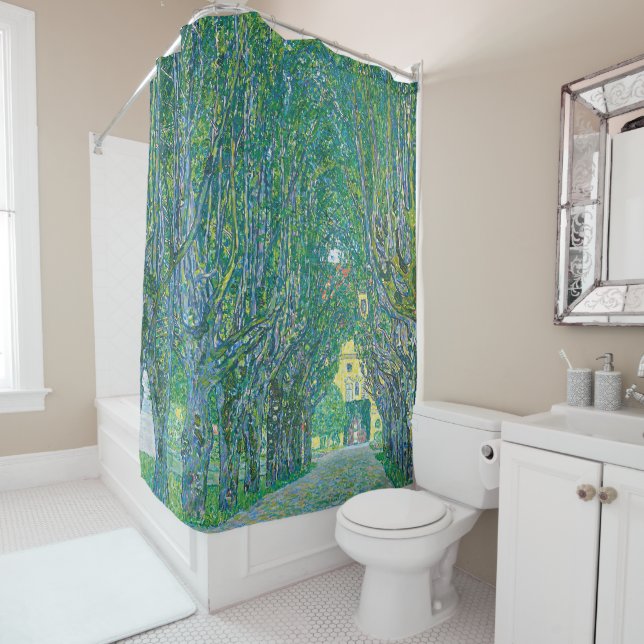 Classic Klimt Green Nature Landscape Fine Art Shower Curtain (In Situ)