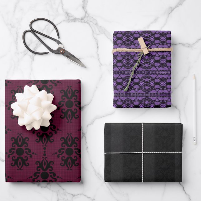 Classic Lace and Dark Damask Wrapping Paper Sheets (Front)