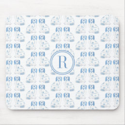 Classic Lady Blue And White Chinoiserie Dogs Mouse Pad