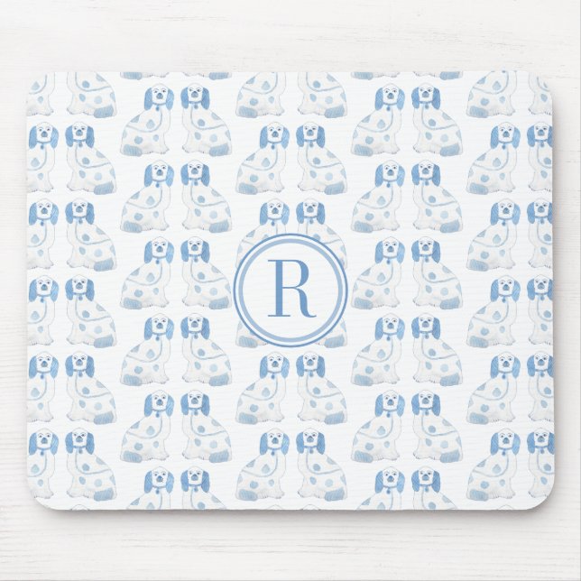 Classic Lady Blue And White Chinoiserie Dogs Mouse Pad (Front)