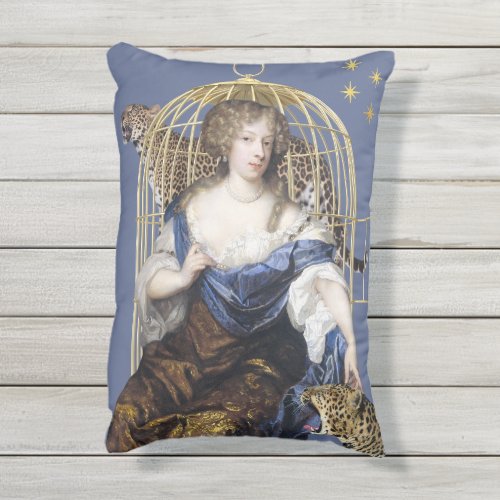 Classic lady with leopards outdoor pillow