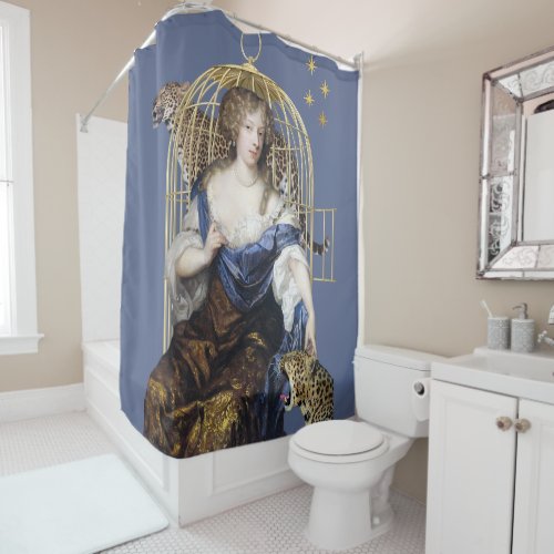 Classic lady with leopards shower curtain