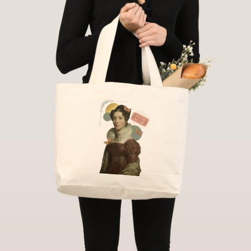 Classic lady with vintage ticket large tote bag