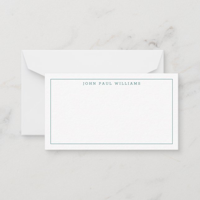 Classic Lake Green Professional Formal Thin Border Note Card (Front)