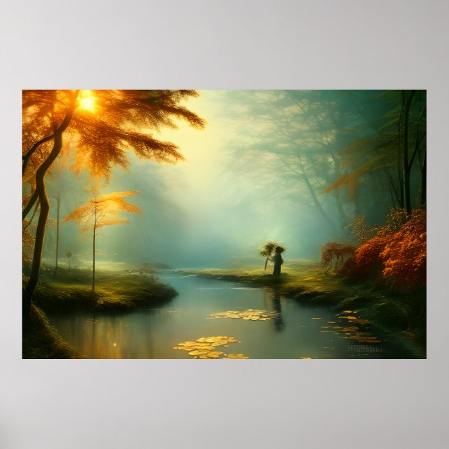 Classic landscape beautiful Golden sun autumn Poster (Front)