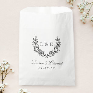 Classic Laurel Wedding Initial Monogram Favor Bag