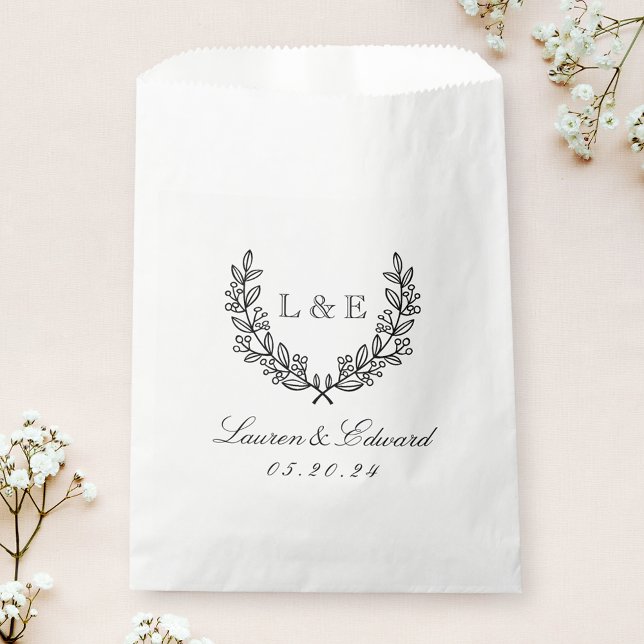 Classic Laurel Wedding Initial Monogram Favor Bag (Creator Uploaded)
