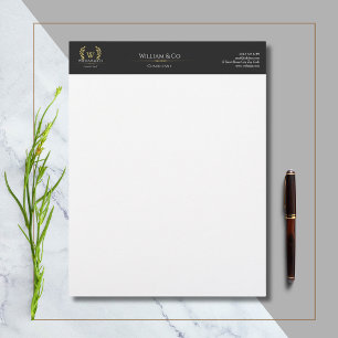 Classic Laurel Wreath Black Gold Monogram Letterhead