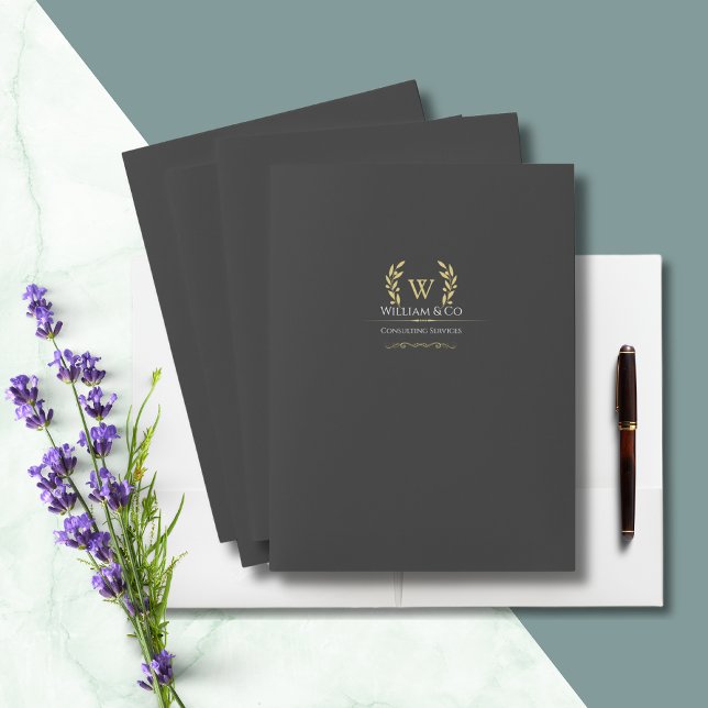 Classic Laurel Wreath Black Gold Monogram Pocket Folder (Creator Uploaded)