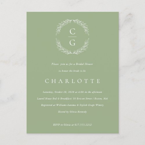 Classic Laurel Wreath Bridal Shower Invitation Postcard