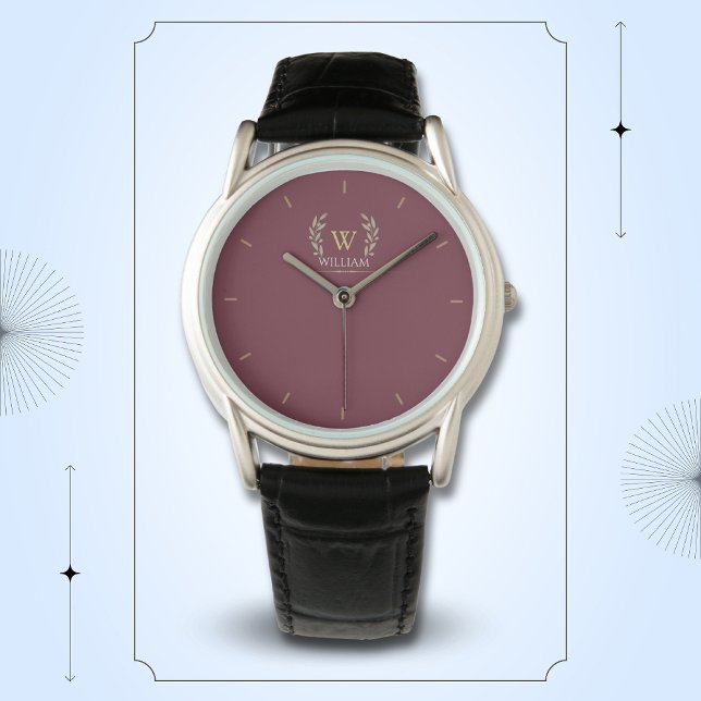 Classic Laurel Wreath Burgundy Gold Monogram Watch (Creator Uploaded)