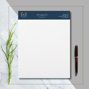 Classic Laurel Wreath Navy Blue Gold Monogram Letterhead