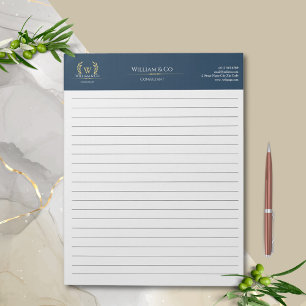 Classic Laurel Wreath Navy Blue Gold Monogram Notepad