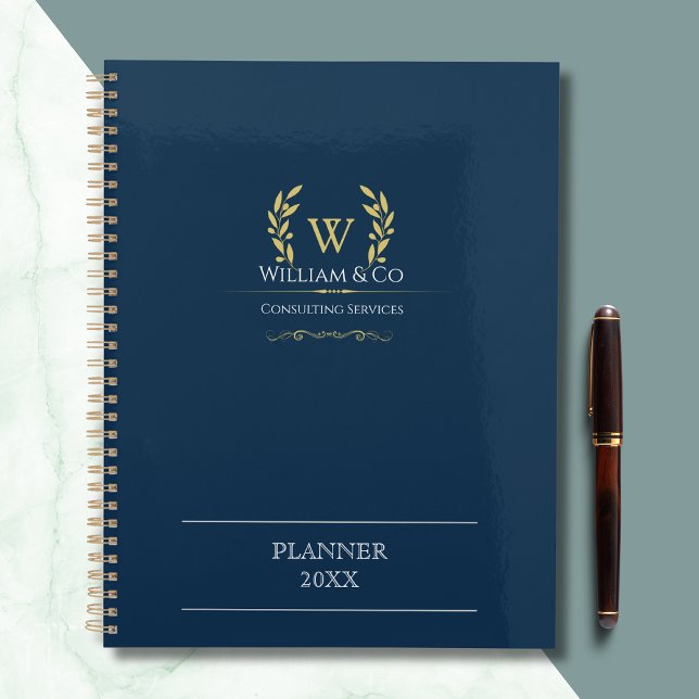 Classic Laurel Wreath Navy Blue Gold Monogram Planner (Creator Uploaded)