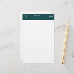 Classic Laurel Wreath Teal Gold Monogram Stationery