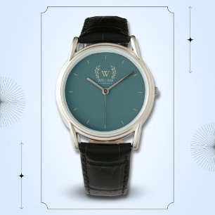 Classic Laurel Wreath Teal Gold Monogram Watch