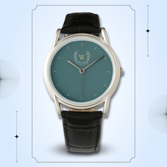 Classic Laurel Wreath Teal Gold Monogram Watch (Creator Uploaded)