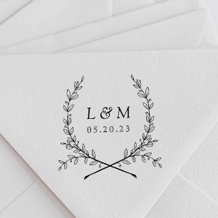 Classic Laurel Wreath Wedding Monogram Rubber Stamp