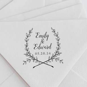 Classic Laurel Wreath Wedding Name Self-inking Stamp
