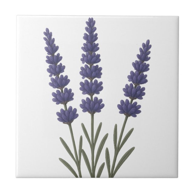 Classic Lavender Botanical Art Design Ceramic Tile (Front)