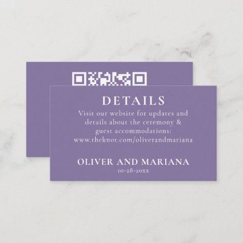 Classic Lavender Details QR Code Wedding Enclosure Card