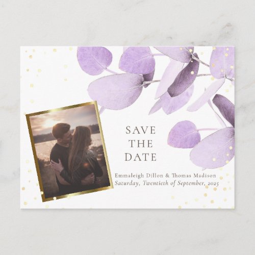 Classic Lavender Eucalyptus Glitter Save The Date  Announcement Postcard