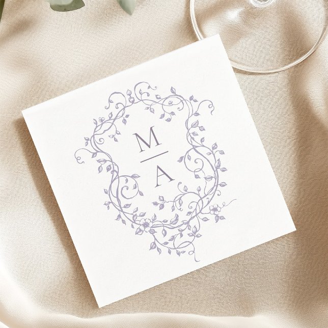 Classic Lavender Floral Crest Monogram Wedding Napkins (Creator Uploaded)
