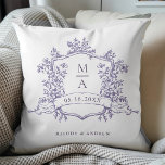 Classic Lavender Floral Crest Monogram Wedding Throw Pillow<br><div class="desc">Elegant lavender floral crest wedding throw pillow with monograms,  perfect for a modern classic or romantic vintage wedding. For more advanced customization of this design,  please click the BLUE DESIGN TOOL BUTTON above! Matching items are also available.</div>