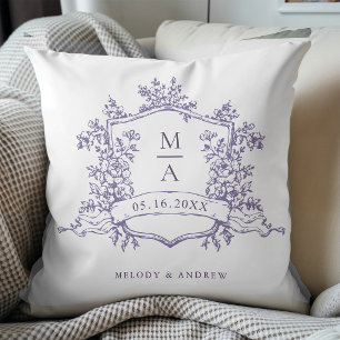 Classic Lavender Floral Crest Monogram Wedding Throw Pillow