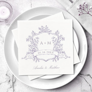 Classic Lavender Floral Crest Monograms Wedding Napkins