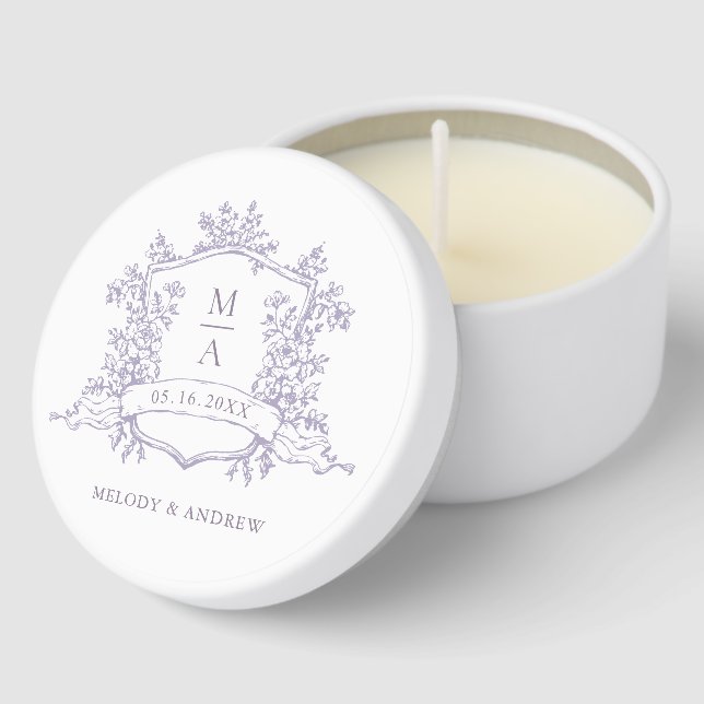 Classic Lavender Floral Crest Wedding Mini Candle Favors (Corner)